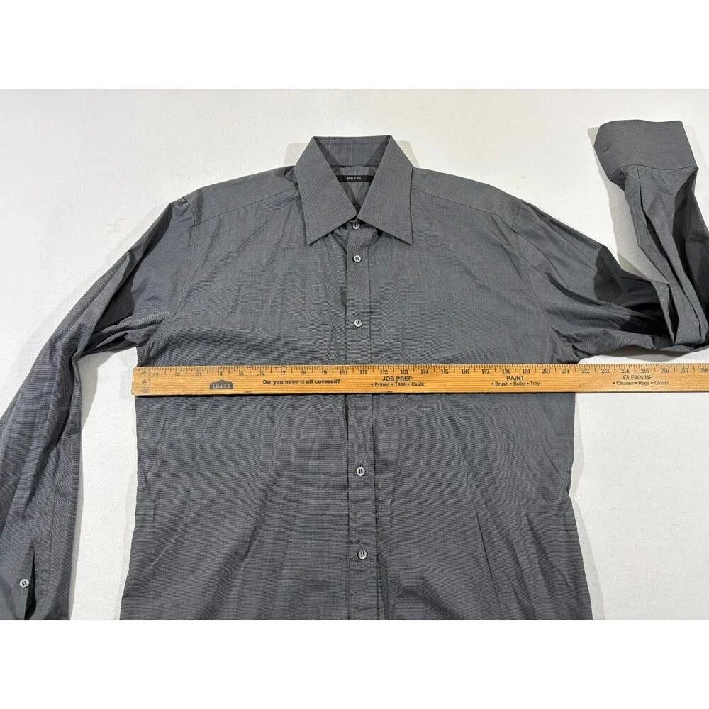 Gucci Mens Gray Shirt Long Sleeve Cotton Sharkfin Button Dress Sz 15.5 ITALY